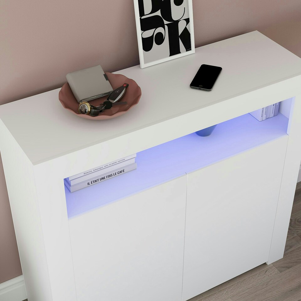 image 1 of Vida Designs Nova 2 Door LED Sideboard Buffet Cabinet Storage, White