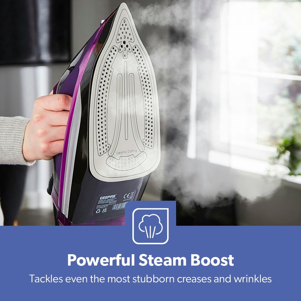 image 1 of GEEPAS Steam Iron | Clothes Dry & Steam Press, 3000W Purple