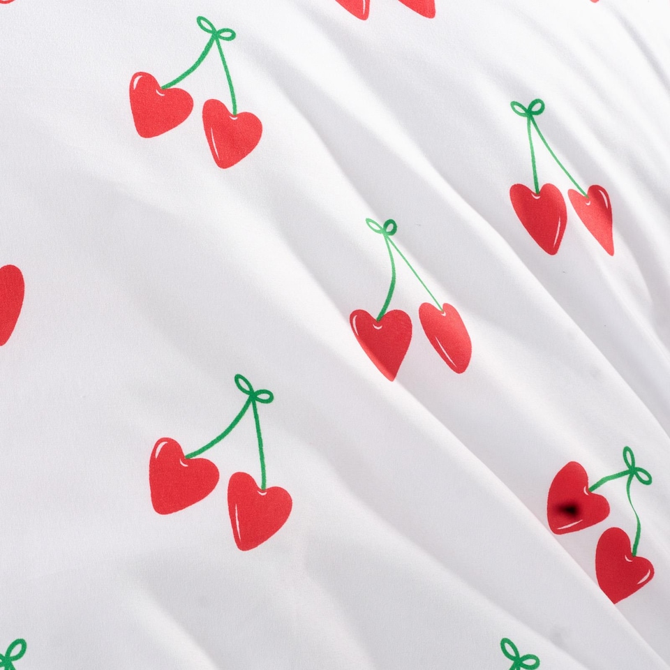 image 1 of OHS Cherry Frill Edge Duvet Cover Set with Pillowcase Microfibre Bedding | White | Single