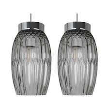Set of 2 Facet - Chrome with Smoke Faceted Glass Pendant Shades Clear | Chrome
