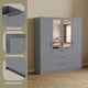 image 5 of Vida Designs Trega 4 Door 3 Drawer X-Large Mirrored Modern Wardrobe Unit, Grey