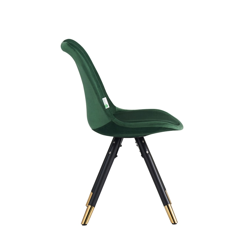 image 1 of Set of 6 Sofia Ergonomic Modern Dining Chairs Upholstered in Velvet, Metal Legs with Gold End Tips Green