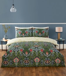 Heritage Flora Microfibre Reversible Duvet Cover Set with Pillowcase | Blue | Single
