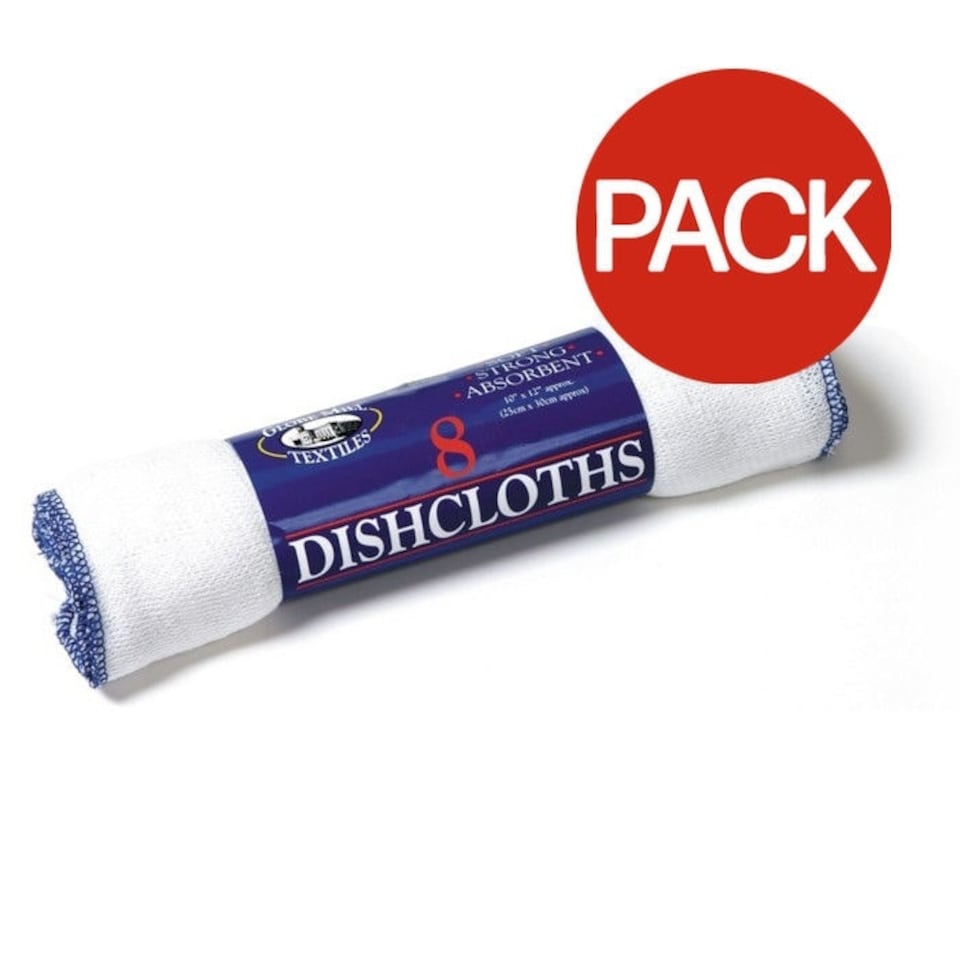 Globe Mill Textiles Dish Cloths (Pack of 8) - White - 25cm x 30cm