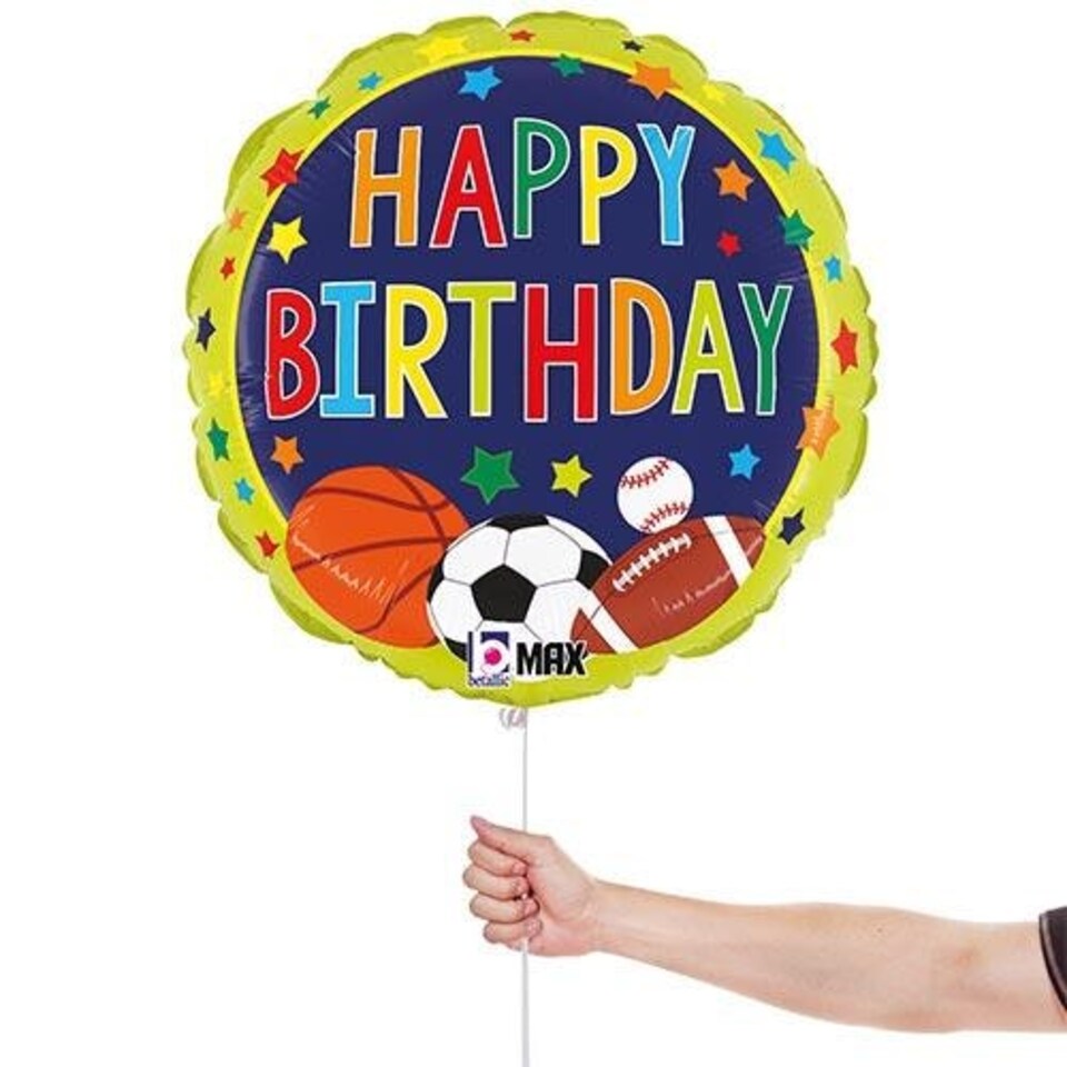 image 1 of Happy Birthday Sports Round Foil Helium Balloon 46cm / 18 in