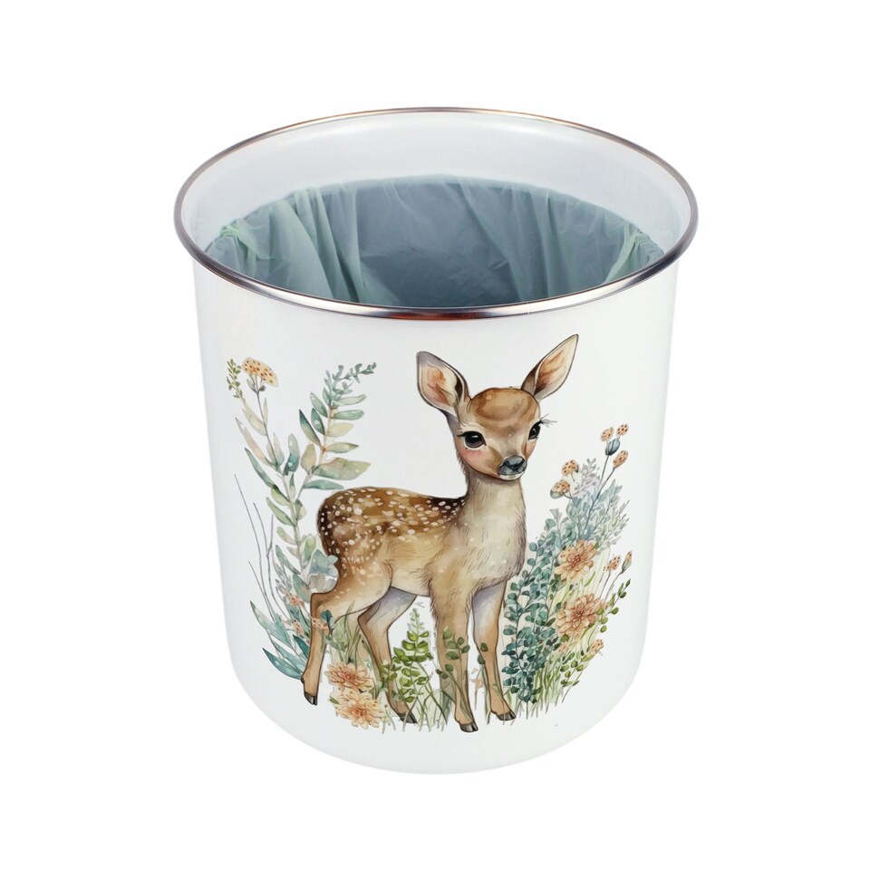 image 1 of Floral Deer Food Waste Caddy - Metal 2L Decorative Kitchen Compost Bin