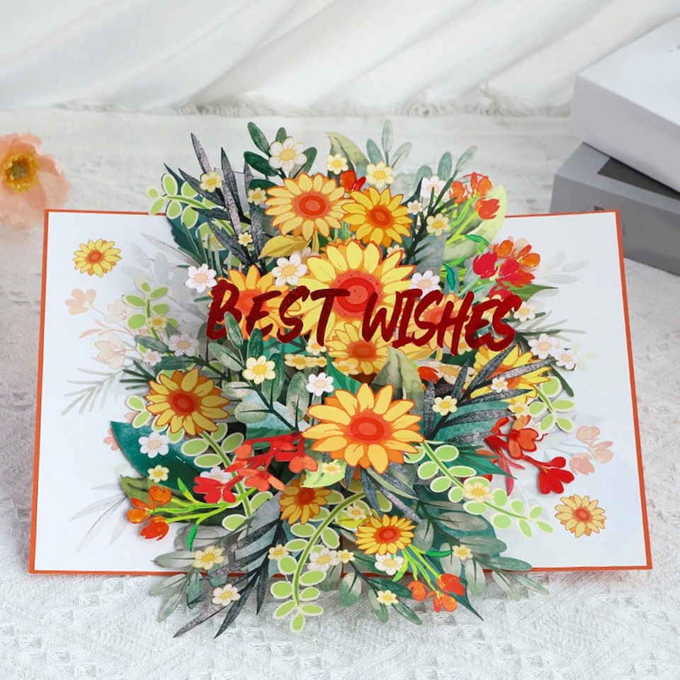 image 1 of Sunflower Charm Orange 3D Pop Up Greeting Card