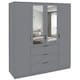 image 10 of Vida Designs Trega 4 Door 3 Drawer X-Large Mirrored Modern Wardrobe Unit, Grey