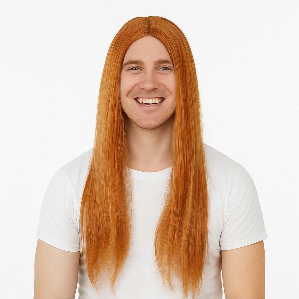 image 1 of Long Ginger Rocker Wig – 80s Rockstar Fancy Dress Hairpiece for Adult N/A | One Size