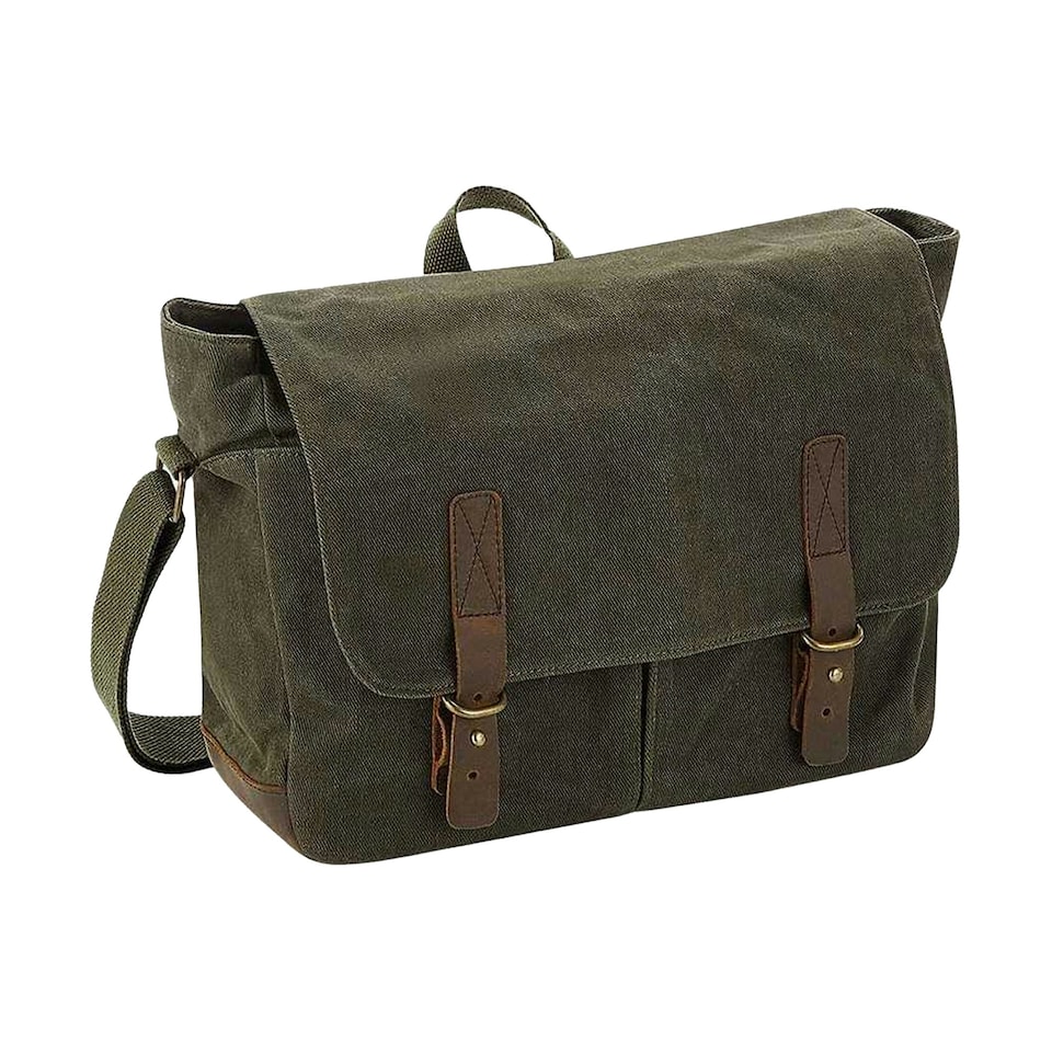 image 1 of Quadra Heritage Leather Trim Messenger Bag - Olive - One Size | Green