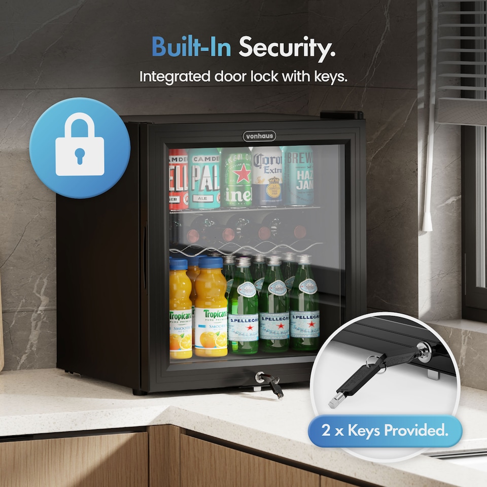 image 1 of VonHaus Drinks Fridge 43L with Reversible Glass Door
