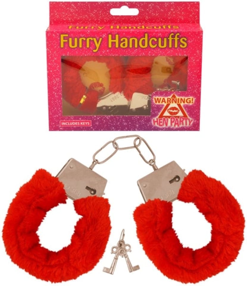 image 1 of Red Furry Handcuffs and Keys - Hen Party, Role Play