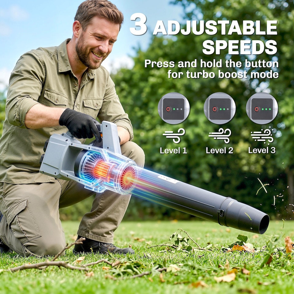 image 1 of Outsunny 36V Leaf Blower Cordless with 2 x 4000mAh Batteries & Charger | Grey | Light Grey | 111.6L x 15W x 28H cm