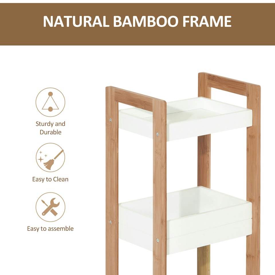 image 1 of HOMCOM 3-Tier Bathroom Rack Organizer Storage Shelf Rack Free Standing Bamboo