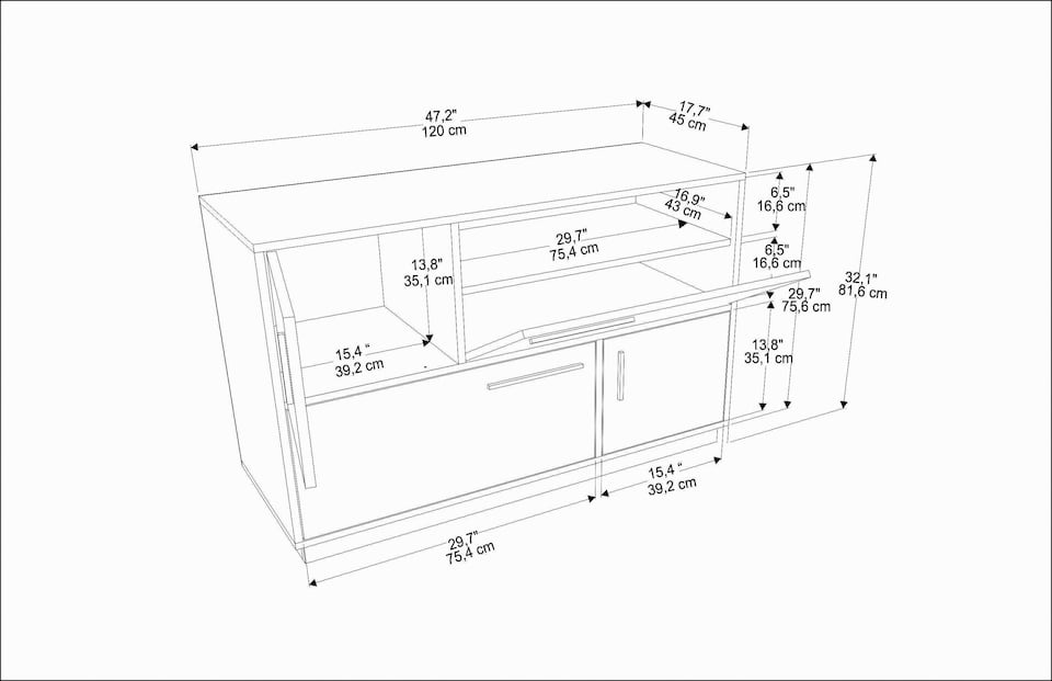 image 1 of Decorotika Mares Sideboard with 4 Cabinets - W 120 cm x H 81.6 cm x D 45 cm