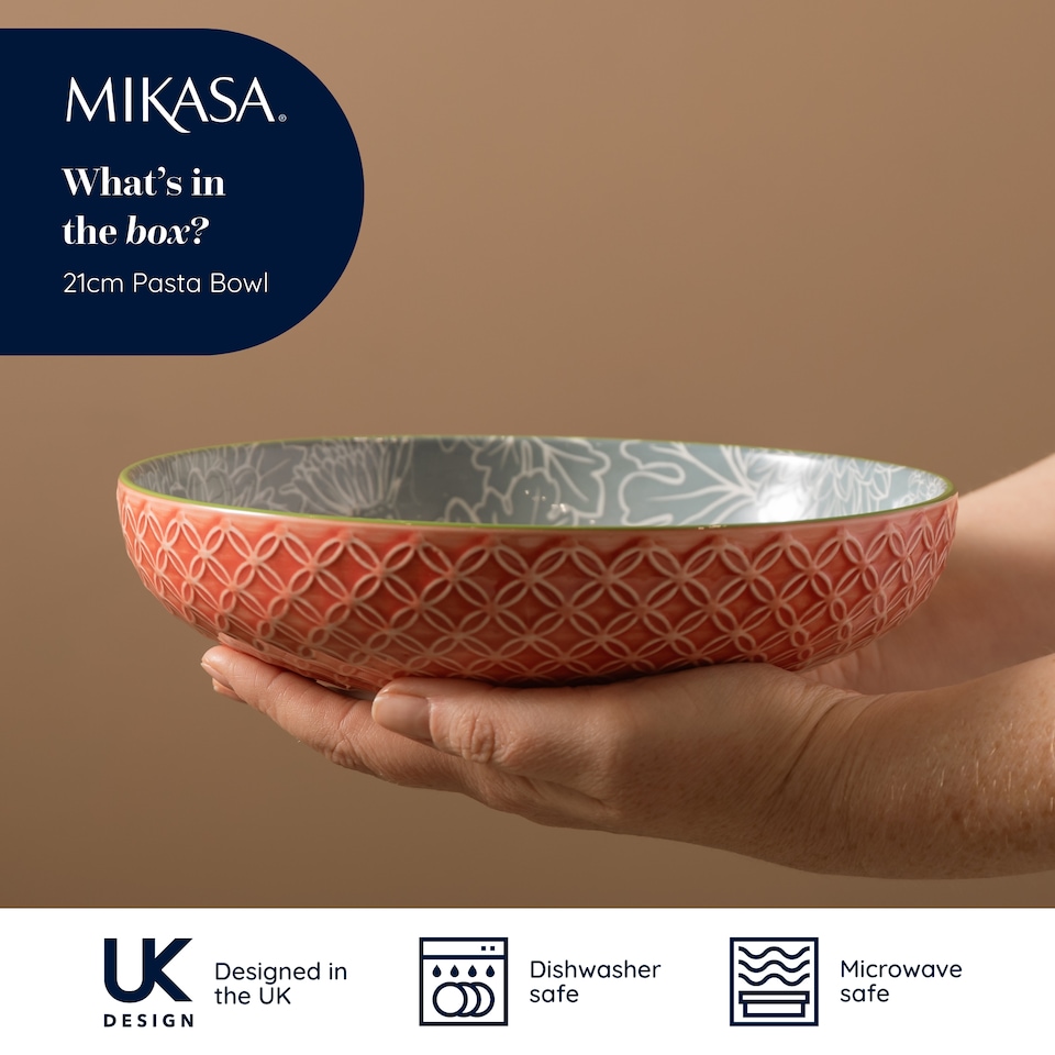 image 1 of Mikasa Set of 4 Grey Floral Stoneware Pasta Bowls