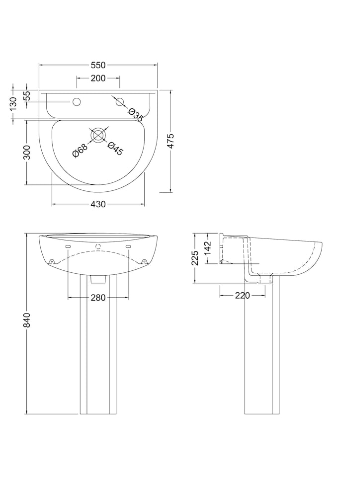 image 1 of Balterley Sleek Modern Round Bathroom 2 Tap Hole Basin & Pedestal - 2 Tap Holes - 237BIABPED
