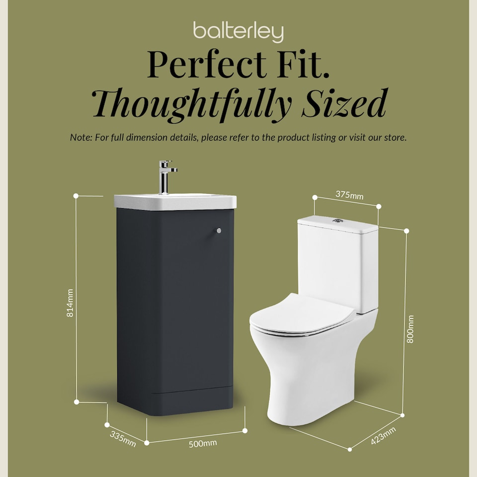 image 1 of Balterley Contemporary Floor Standing 1 Door Bathroom Vanity Unit, Basin, Tap & Toilet Pack | Grey | Satin Soft Black | 814 x 379 x 342mm