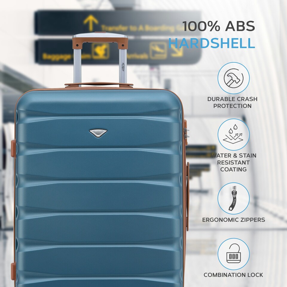 image 1 of Flight Knight 25" 4 Wheel ABS Hard Case Medium Suitcase 100+ Airlines Approved - easyJet, British Airways, Ryanair, Jet2, Emirates & Many More - Check-in | Blue | Blue/Tan | Medium
