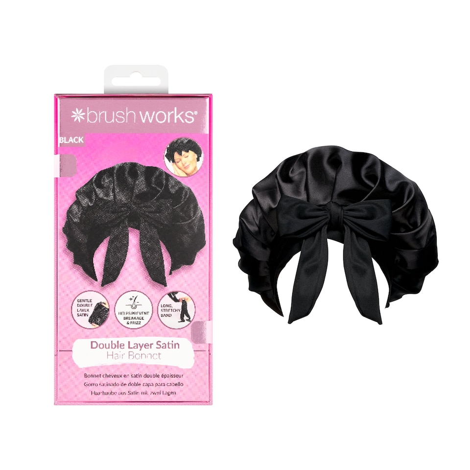 image 1 of Brushworks Double Layer Satin Hair Bonnet - Black