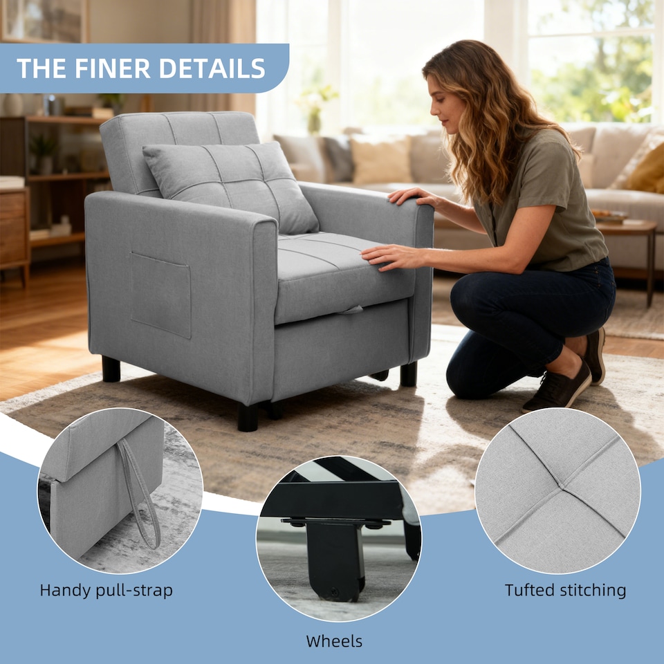 image 1 of Alivio 3 in 1 Convertible Sofa Bed with Adjustable Backrest and Pull Out Sleeper (Light Grey)
