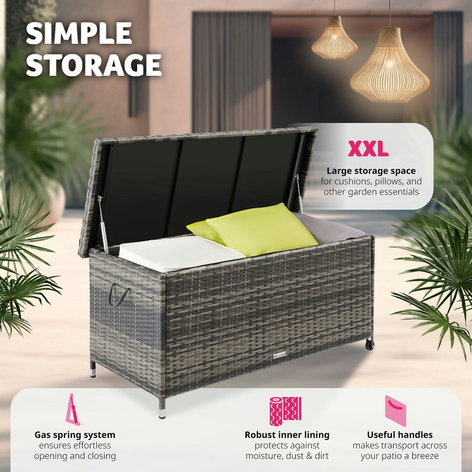 image 1 of Storage Box Kiruna - rattan garden furniture cushion storage 120 x 55 x 61.5 cm Grey