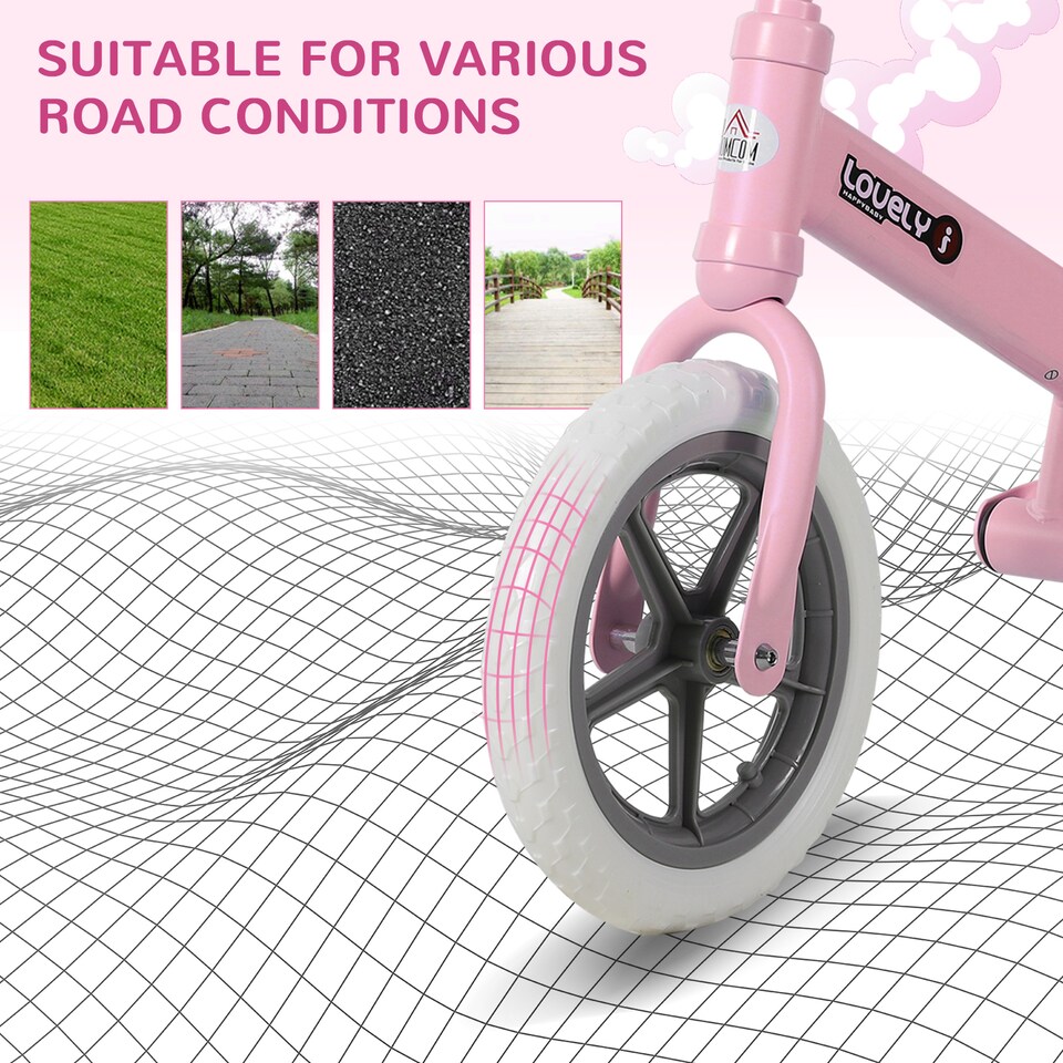 image 1 of HOMCOM 12  Kids Balance Bike No Pedal Bicycle EVA Tire Adjustable Seat Toddler Training Bike With Shock Absorber 2 - 5 Years Gift for Boys Girls Pink