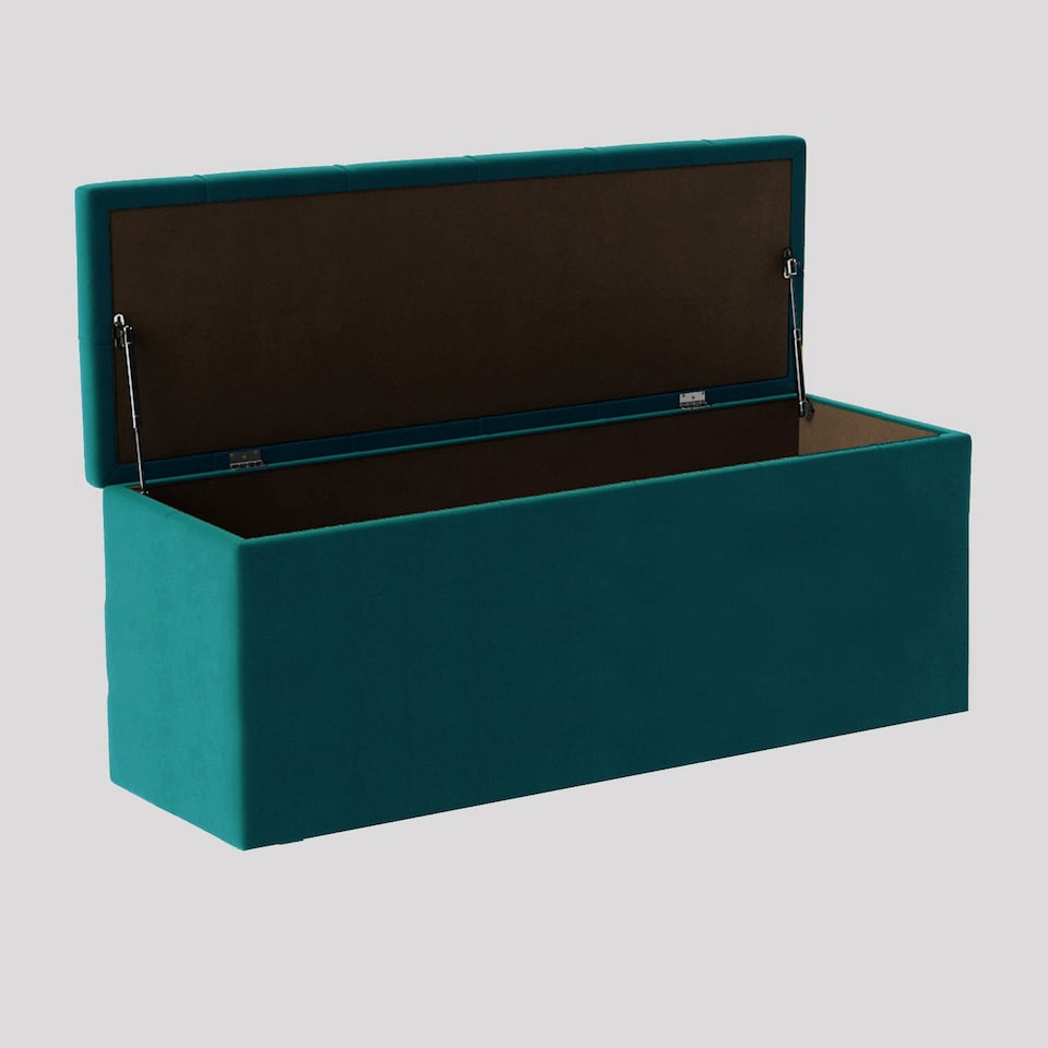 image 1 of 90cm Luna Chesterfield Ottoman Storage Box - Emerald Green Plush Velvet Upholstered Blanket Box