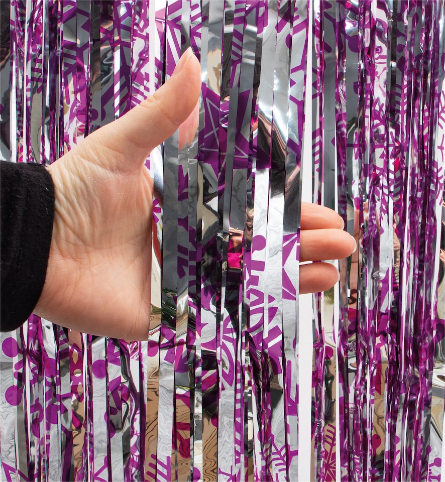 image 1 of Shimmer christmas Tinsel Curtain, 2.5M x 1M Pink