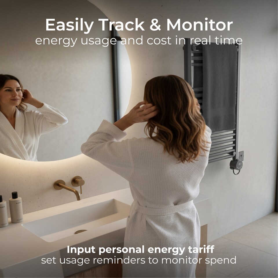 image 1 of Masterplug SmartEnergy Heated Towel Rail Radiator, Wi-Fi, 500W, Grey