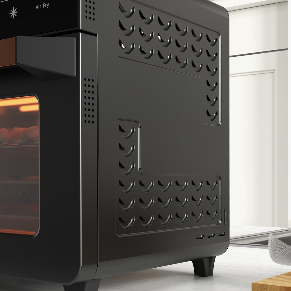 image 1 of HOMCOM 20L Mini Oven, 16-in-1 Air Fryer Oven, Pizza Oven and Grill with Double Glass Door, Baking Tray, Wire Rack, Adjustable Temp & Timer, 1400W, Black