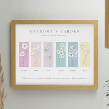 Personalised Birth Flower Family of 6 Oak Framed Print Brown | One Size