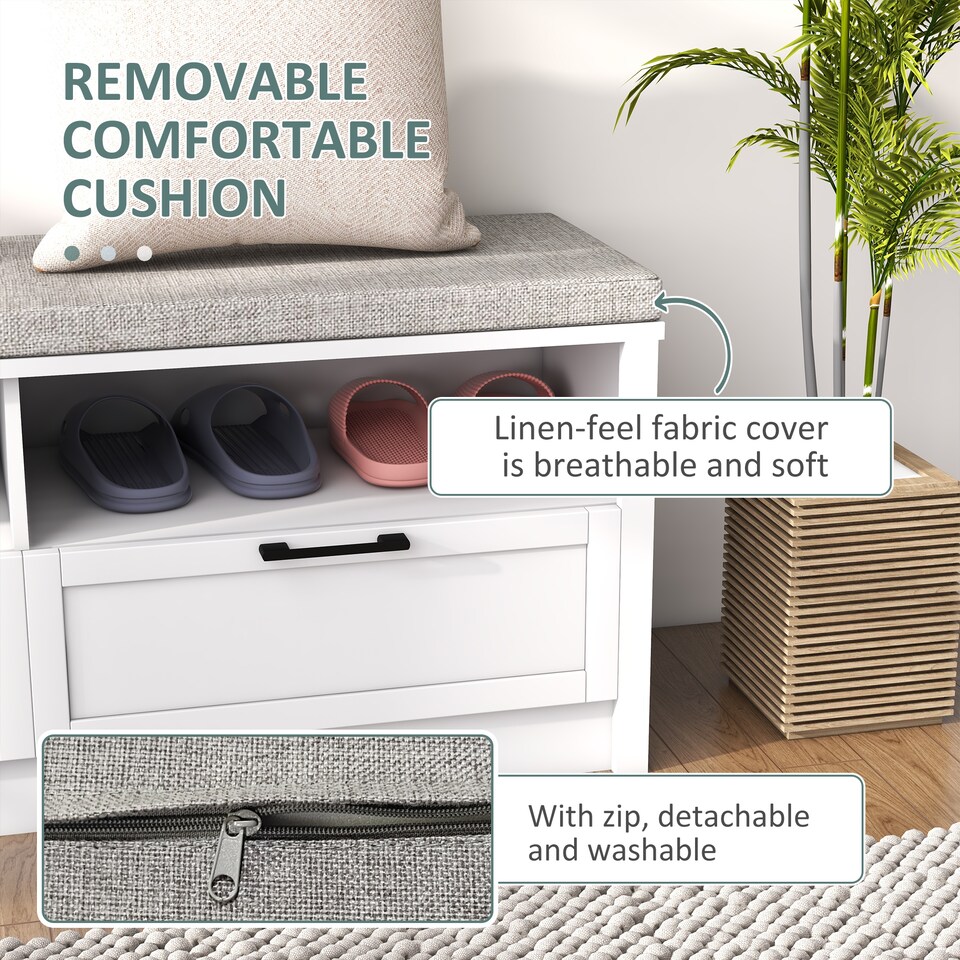 image 1 of HOMCOM Shoe Bench with Removable Cushion, Open Compartments and Drawers