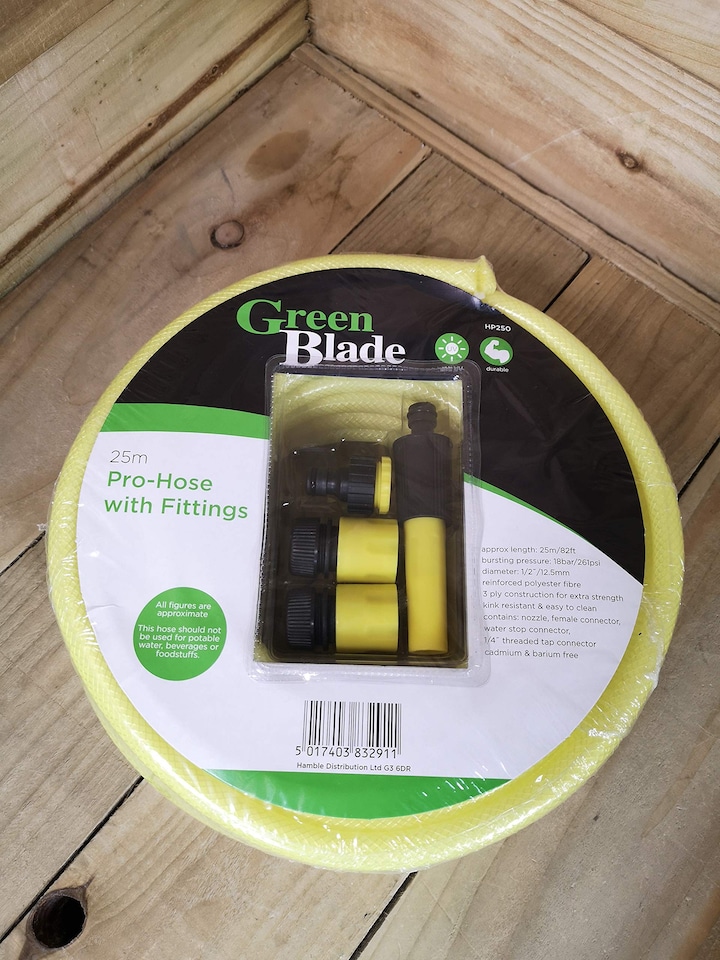 image 1 of 25m Professional Garden Hose Pipe / Hosepipe in Yellow with Fittings | Yellow | Yellow