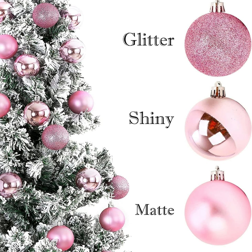 image 1 of 30mm/12Pcs Christmas Baubles Shatterproof Pale Pink,Tree Decorations