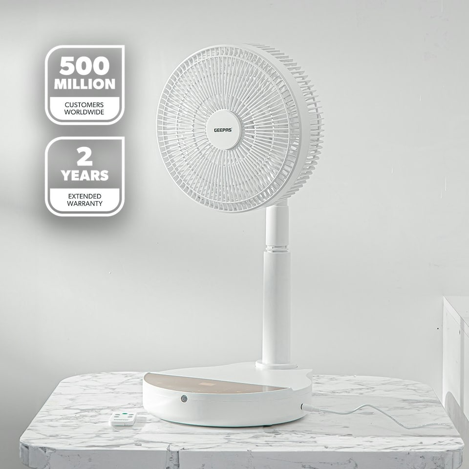 image 1 of GEEPAS 10 Inch DC Folding Fan - Portable Folding Desk Fan with Remote Control