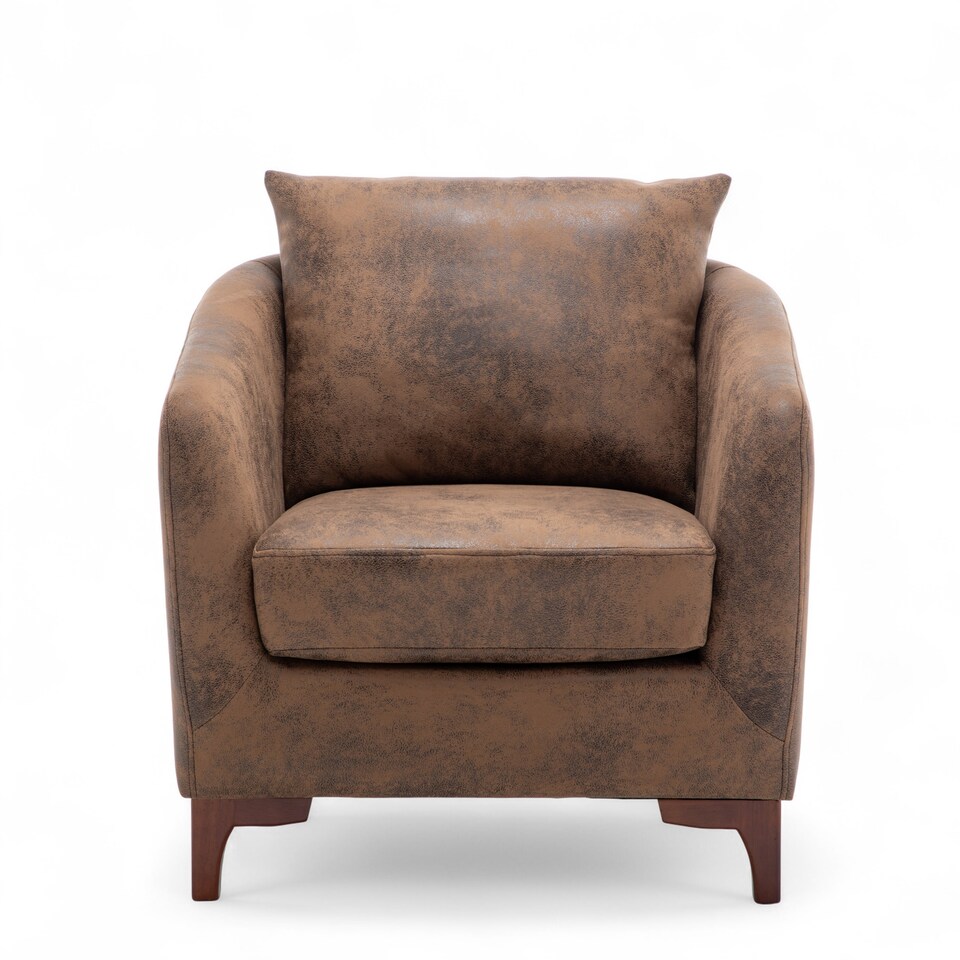 image 1 of Faux Leather Suede Brown Angela Accent Tub Chair with Ottoman