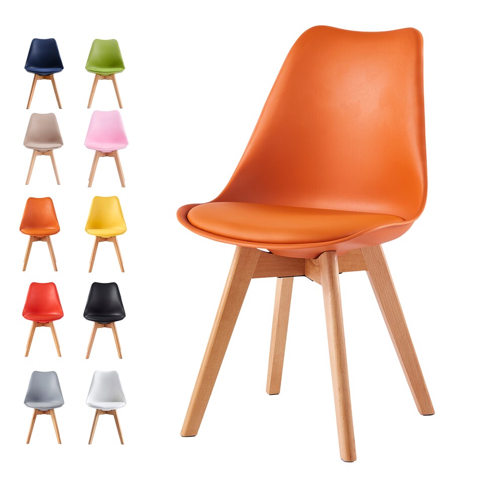 image 1 of Single Dining Chair with Solid Wooden Legs and Seat Cushion Pad Orange - Eva by MCC