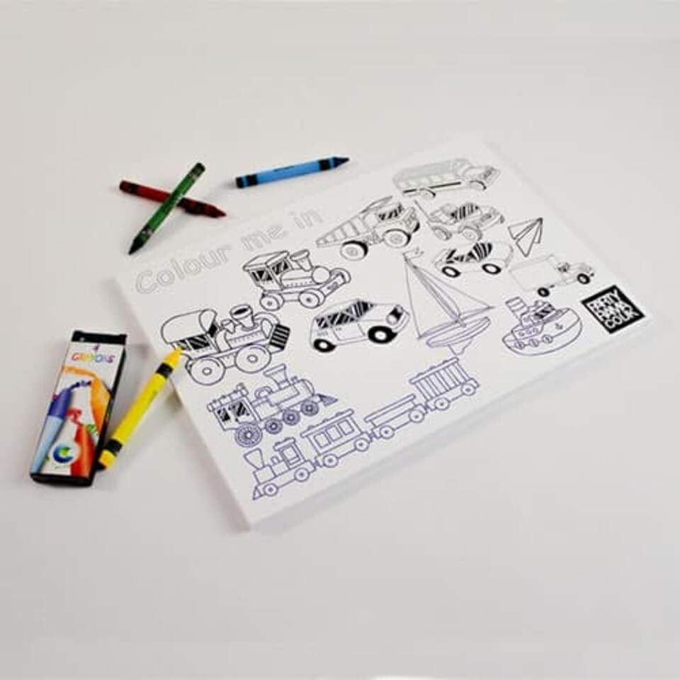 Transport Themed A4 Colouring sheet With 4 Crayons