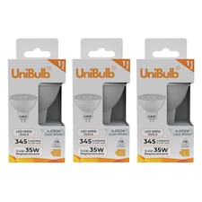 UniBulb LED MR16 GU5.3 345lm 3.4W (Replaces 35W) 4000K (Cool White) Spot Downlight Ceiling Light Bulb - Pack of 3 | White | Cool White | 3