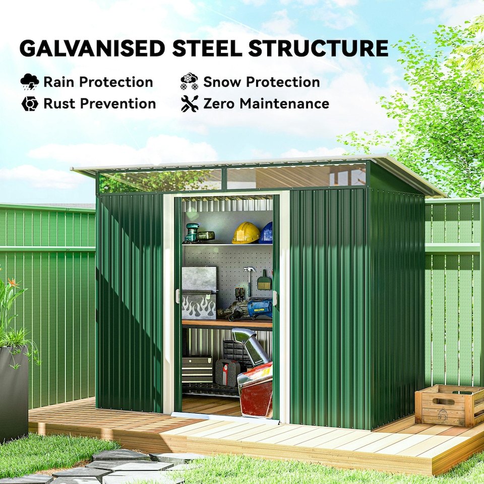 image 1 of Outsunny Garden Shed Outdoor Storage Tool Organizer w/ Double Sliding Door