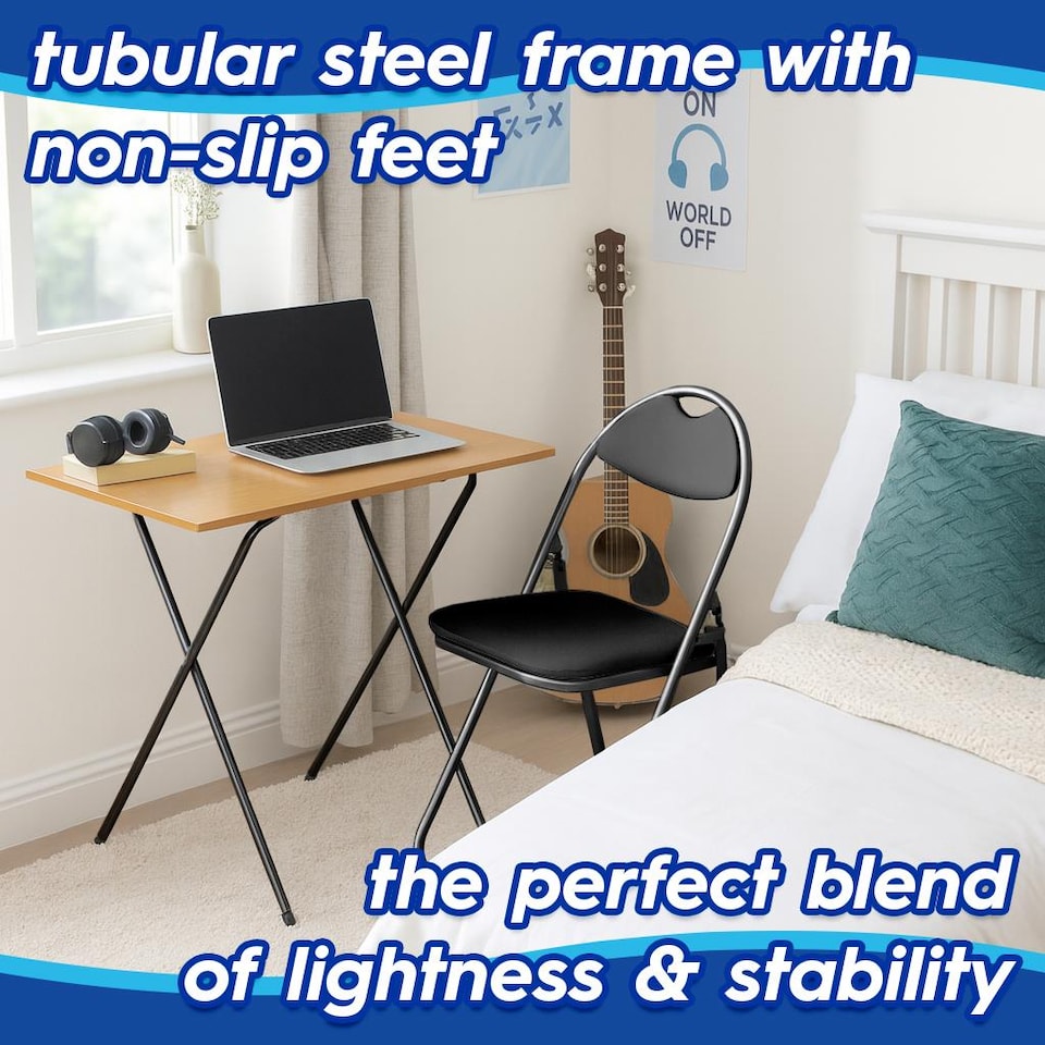image 1 of Harbour Housewares Wooden Folding Desk & Chair Set - Natural/Black | Brown | Natural/Black
