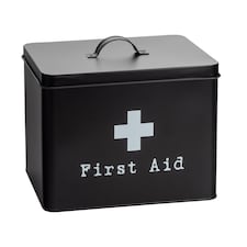 Harbour Housewares Vintage Metal First Aid Box - 29cm - Black | Black | Black | 1