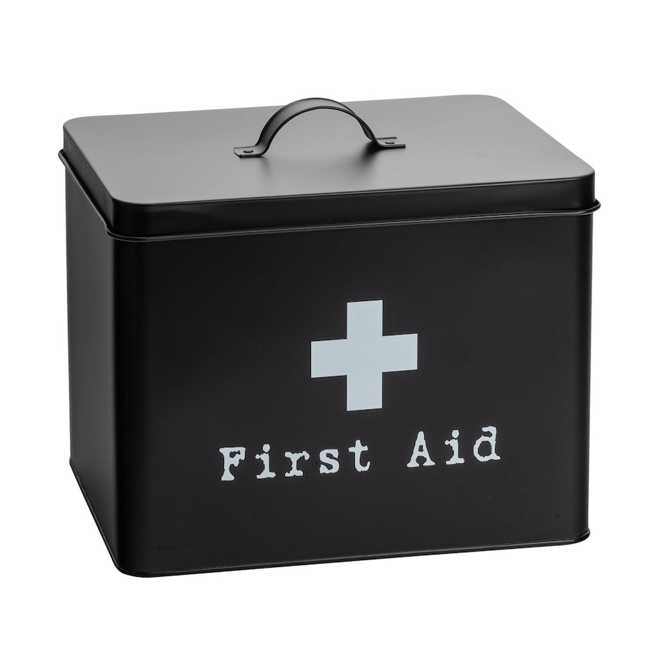 image 1 of Harbour Housewares Vintage Metal First Aid Box - 29cm - Black | Black | Black | 1