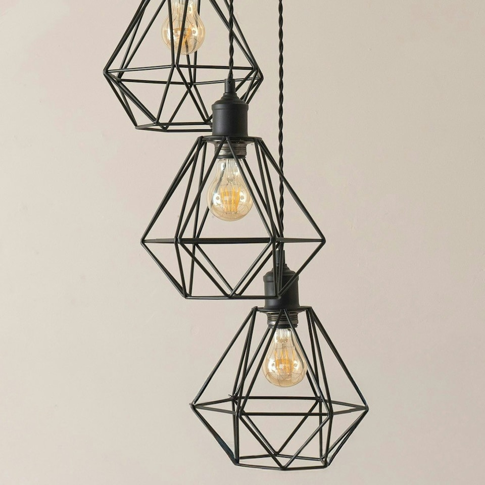 image 1 of ValueLights Diablo Geometric Shade 3 Drop Cluster Matte Black Ceiling Pendant Light Black
