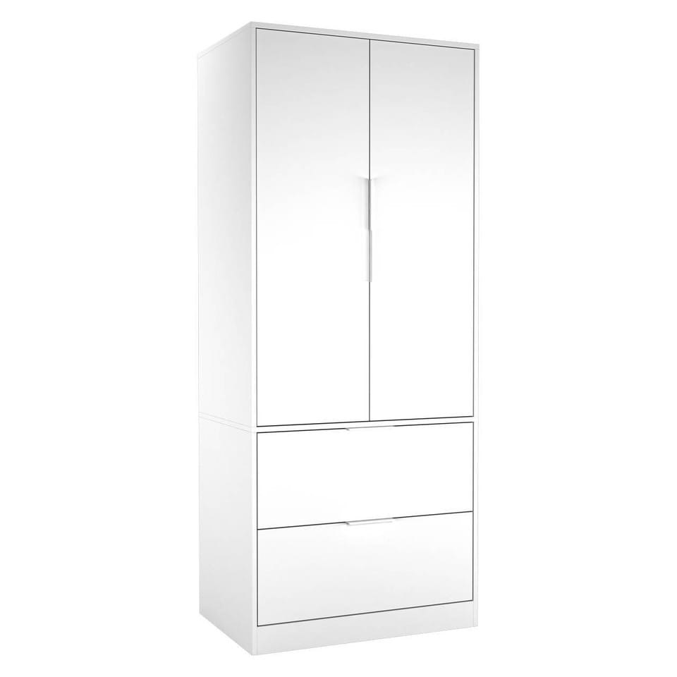 image 1 of FUJI 2 Door 2 Drawer Minimalist Bedroom Wardrobe Storage & Hanging Rail 180cm | Multi | White | 1