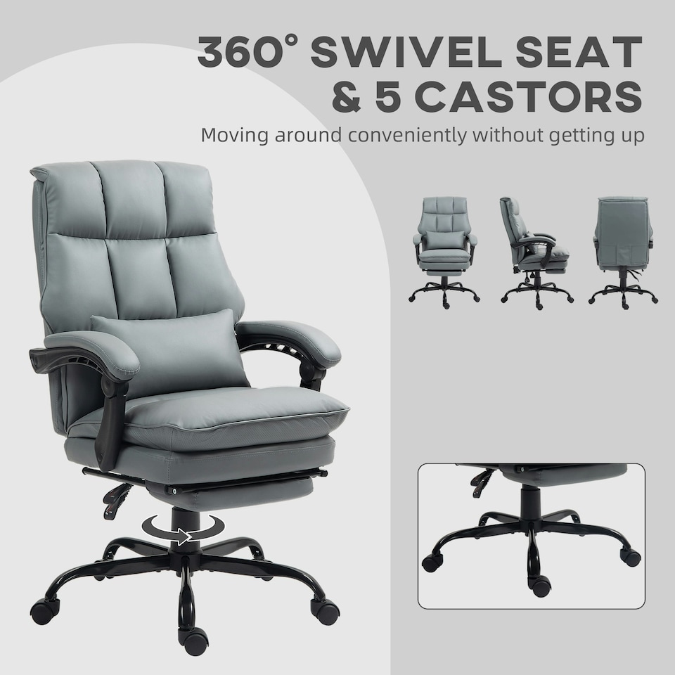 image 1 of HOMCOM Executive Office Chair, PU Leather Desk Chair with Armrests Grey