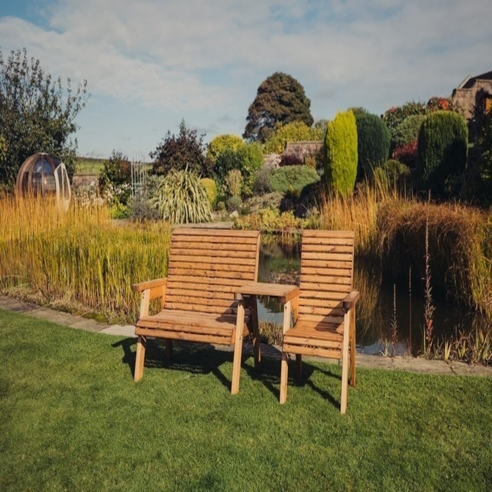 image 1 of Valley Garden Furniture Trio Set with Tray - Timber - L100 x W220 x H95 cm - Fully Assembled