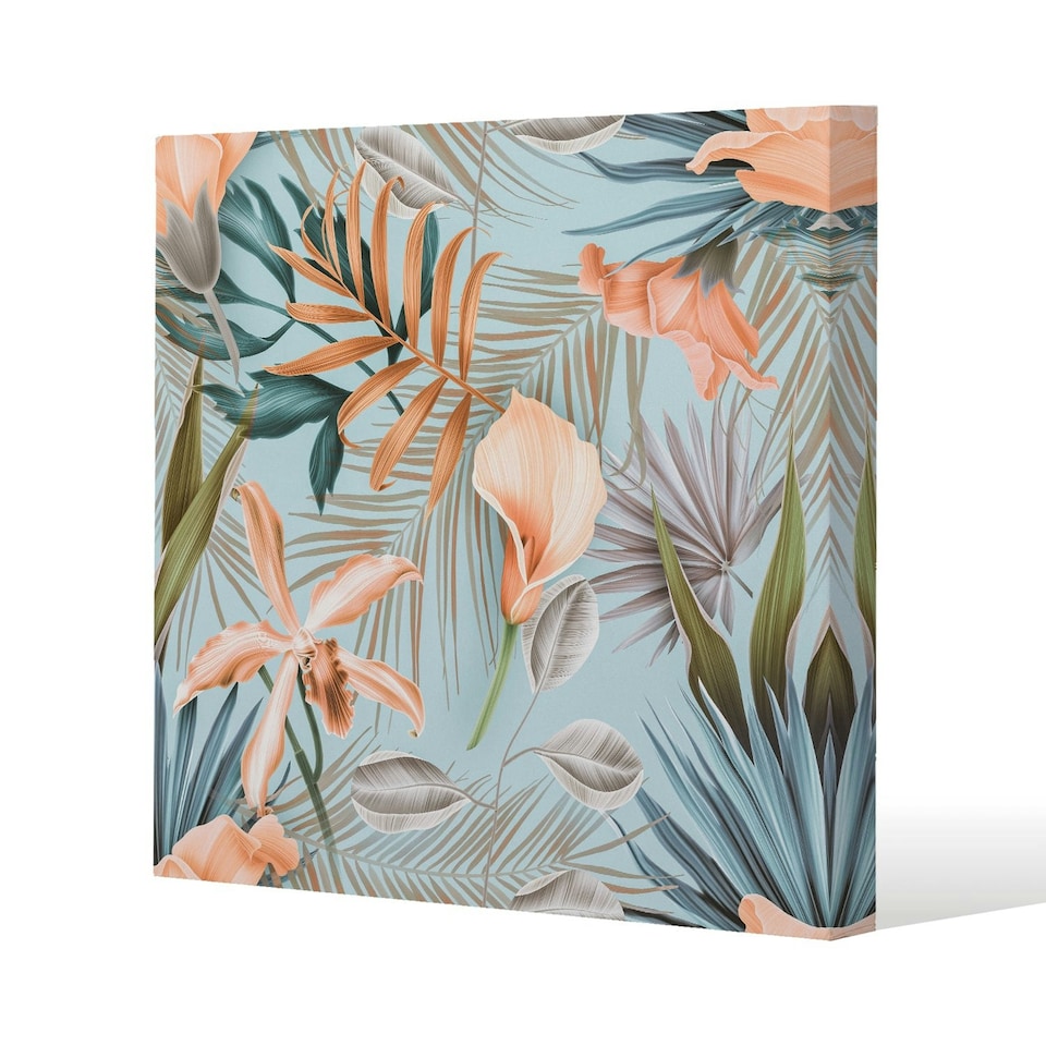 image 1 of Pink Tropical Flowers (Canvas Print) 77 x 77 x 4cm