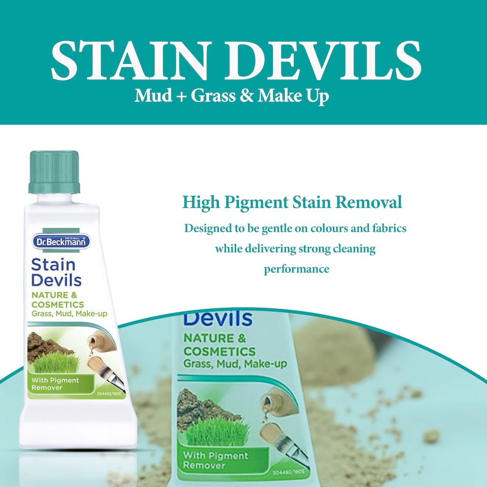 image 1 of Dr Beckmann Stain Devils Cosmetics and Nature Remover 50ml Makeup Lipstick Grass Mud Soil Pollen Stain Cleaner